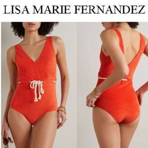 $395 Lisa Marie Fernandez Terry rope belted one piece swimsuit women